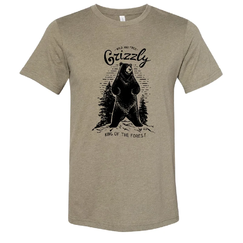 Men's button - front t - shirts with a unique artistic printWild And Free Grizzly Asst Colors Sueded Tee