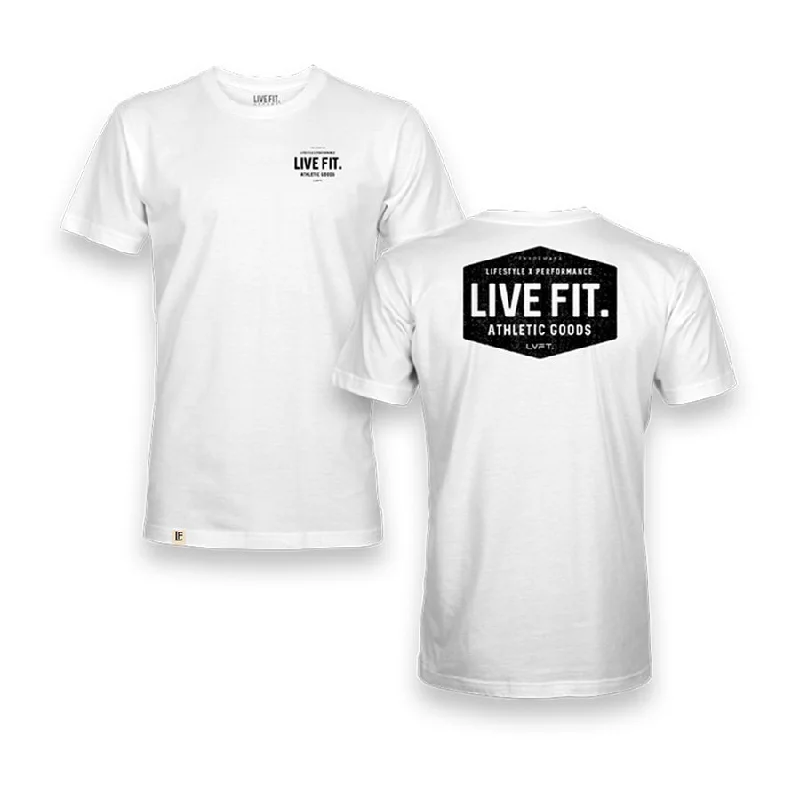 Men's button - front t - shirts with a unique artistic printWork Badge Tee - White