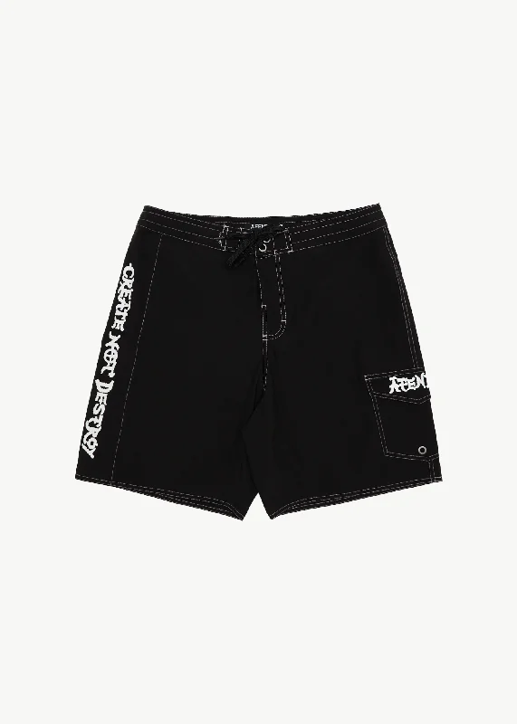Men's flat - front chino shorts for semi - formal summer events   AFENDS Mens Creator - Surf Related Boardshorts 18" - Black