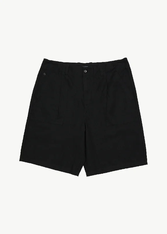 Men's distressed cotton shorts for a bohemian - inspired style   AFENDS Mens Glider - Pleated Short 22" - Black