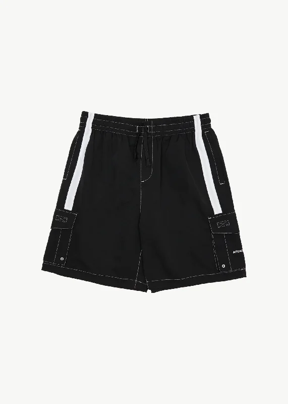 Men's flat - front chino shorts for semi - formal summer events   AFENDS Mens House Related - Cargo Swim Short 20" - Black