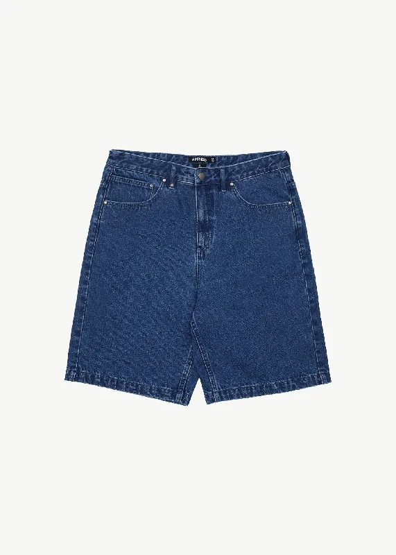Men's breathable cotton athletic shorts for intense workouts AFENDS Mens Lil C - Denim Baggy Fit Short 22 Inch - Authentic Blue
