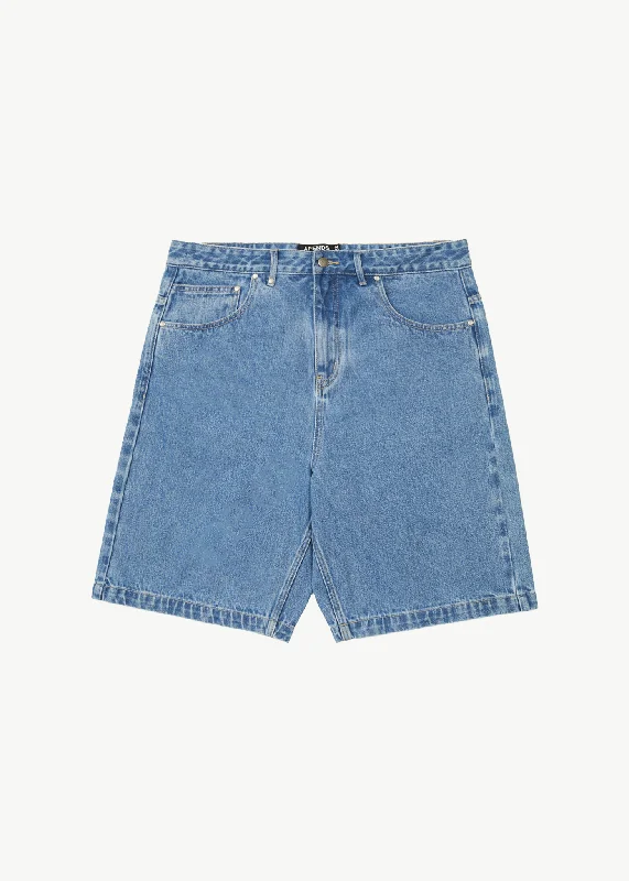 Men's plaid pattern wool blend shorts for a preppy fall style   AFENDS Mens Lil C - Denim Baggy Fit Short 22 Inch - Worn Blue
