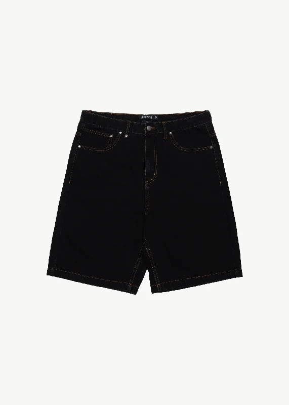 Men's wide - leg linen blend shorts for a relaxed beachside vibe    AFENDS Mens Lil C - Denim Baggy Fit Short 22 Inch - Washed Black