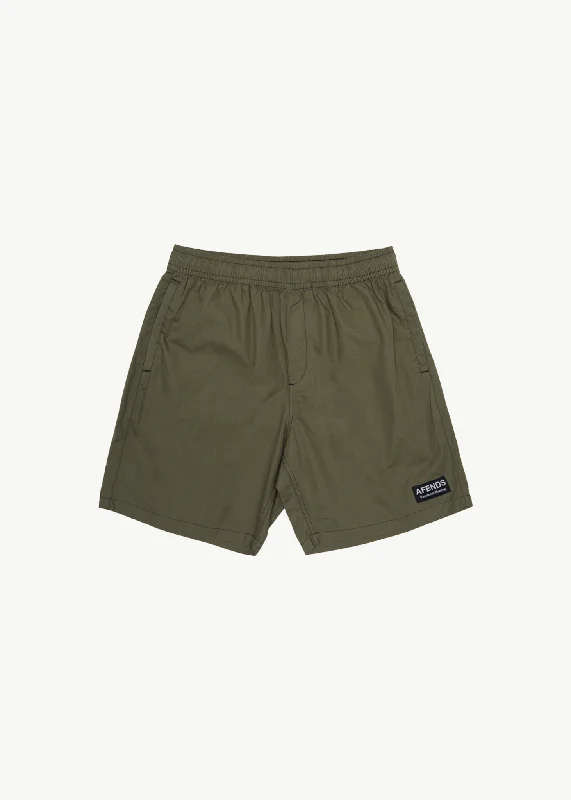 Men's moisture - wicking performance shorts for sweaty outdoor activities   AFENDS Mens The Dopamine - Swim Short 18" - Olive