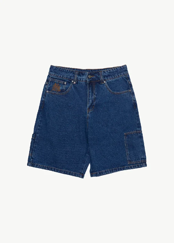 Men's plaid pattern wool blend shorts for a preppy fall style   AFENDS Mens Scorched Harper - Denim Baggy Fit Carpenter Short 22 Inch - Authentic Blue