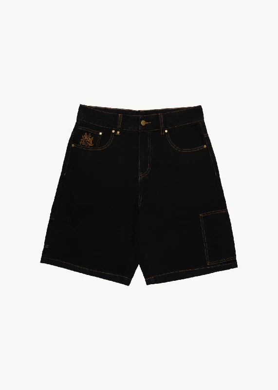 Men's flat - front chino shorts for semi - formal summer events   AFENDS Mens Scorched Harper - Denim Baggy Fit Carpenter Short 22 Inch - Washed Black