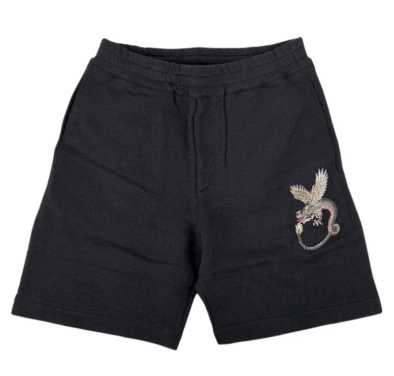 Men's checkered pattern wool shorts for a stylish winter layering option   Alexander McQueen Men's  Cotton Short w/ Dragon Patch