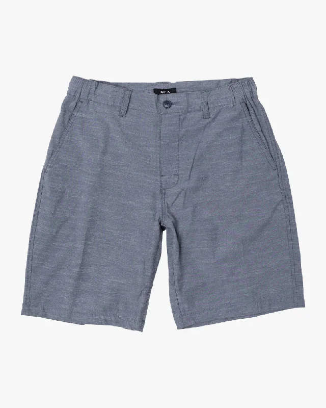 Men's wide - leg linen blend shorts for a relaxed beachside vibe    All Time Solid Coastal 19" Hybrid Shorts - Moody Blue