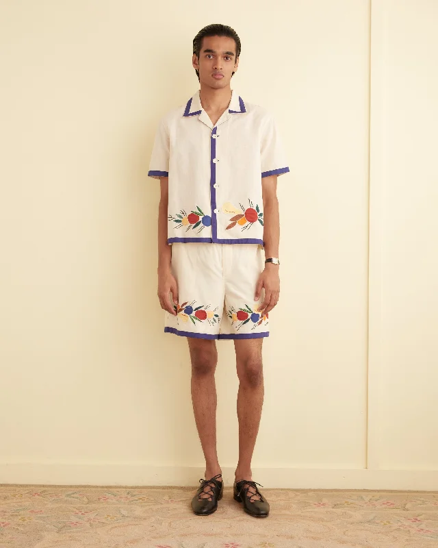 Men's distressed cotton shorts for a bohemian - inspired style   Appliqué Fruit Bunch Shorts