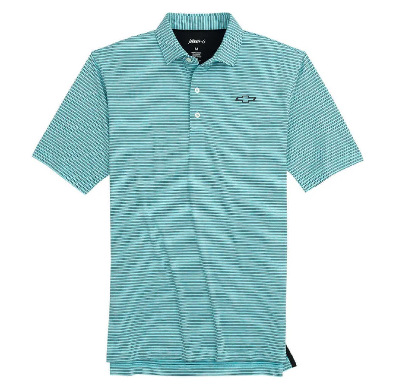 Men's long sleeve classic fit polo shirts with embroidered logosChevrolet Men's Johnnie-O Striped Jersey Performance Polo