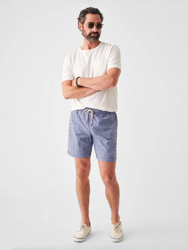 Men's elastic waistband lounge shorts for lazy weekends at home   Faherty Beacon Trunk in Fishscale Batik