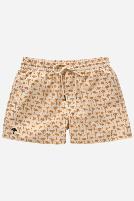 Men's ripped denim shorts for a trendy streetwear aesthetic   OAS Beige Palm Swim Trunks