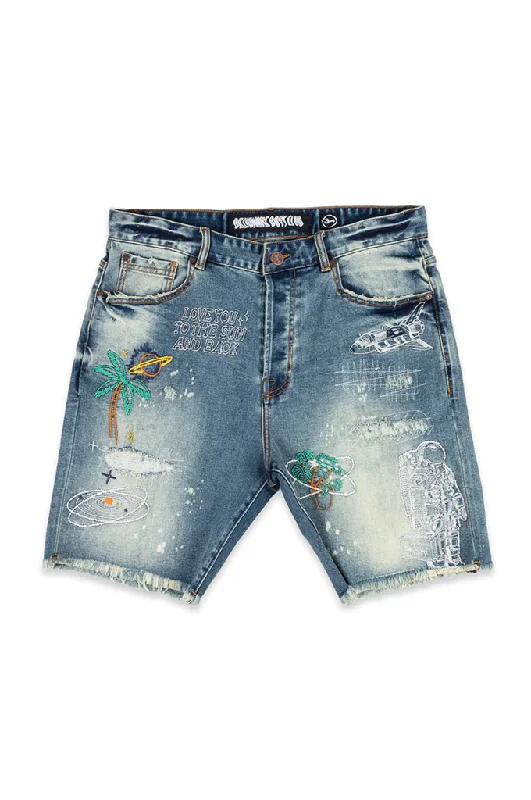 Men's neon - colored athletic shorts for high - visibility workouts   Billionaire Boys Club BB Explore Denim Shorts
