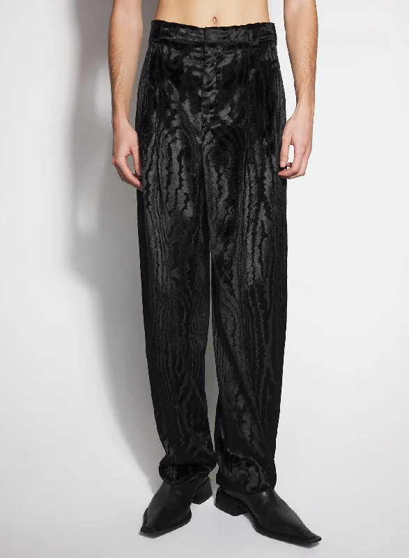 Men's adjustable - length convertible shorts for versatile use   black moiré velvet trousers