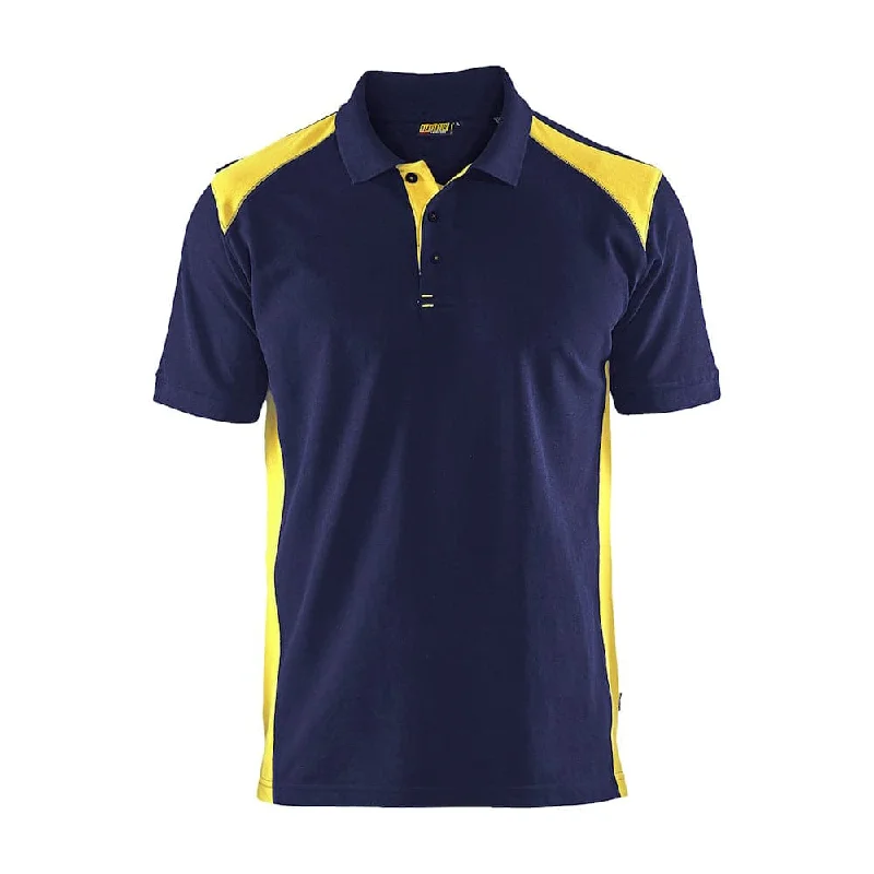 Men's luxury cashmere blend polo shirts in solid colorsBlaklader 3324 Short Sleeve Polo Shirt Navy Blue / Hi-Vis Yellow