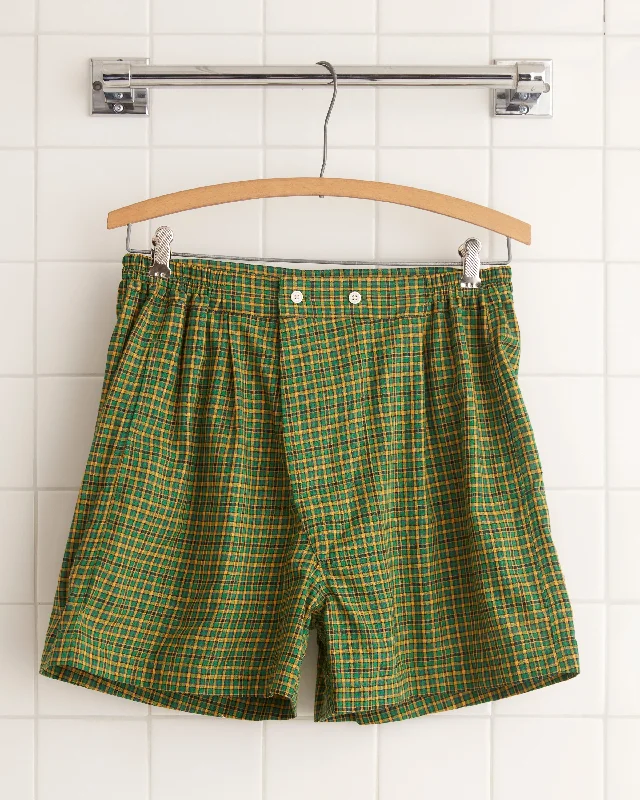 Men's checkered pattern wool shorts for a stylish winter layering option   Bobby Plaid Boxer Shorts - M