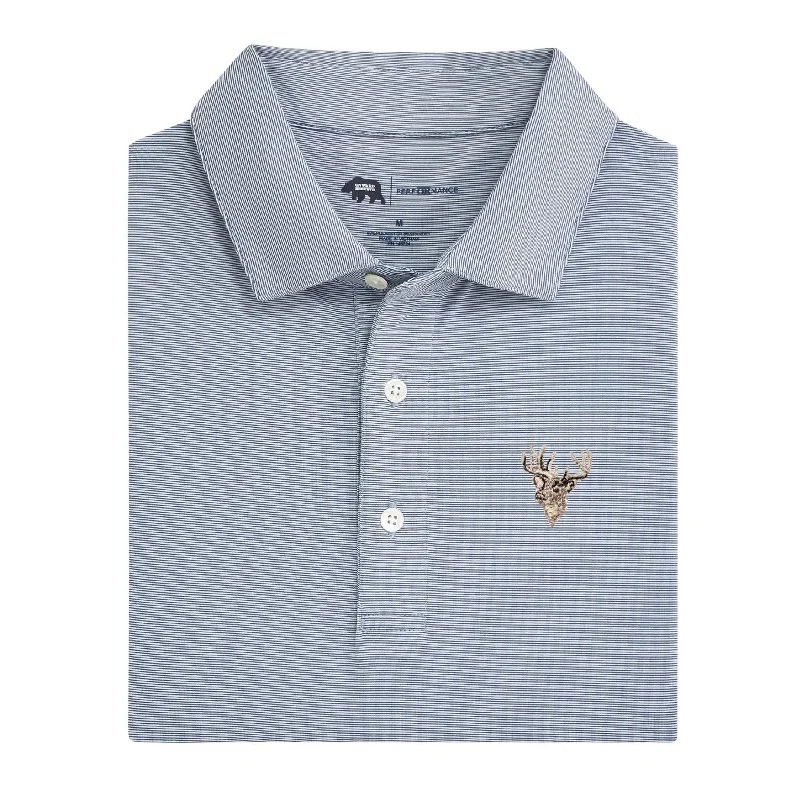 Men's slim fit short sleeve polo shirts with contrast collarsBuck Blade Stripe Performance Polo - True Navy