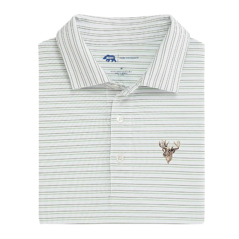 Men's two - tone stripe polo shirts with a preppy styleBuck Driver Stripe Performance Polo - Oil Green