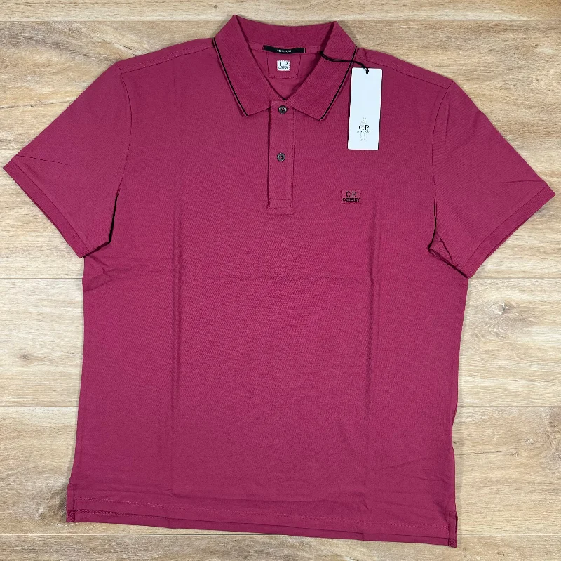 Men's button - down spread collar polo shirts for business casualC.P. Company Stretch Piquet Striped Collar Polo Shirt in Red Bud