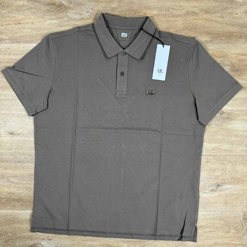 Men's breathable cotton blend polo shirts for summer outingsC.P. Company Stretch Piquet Striped Collar Polo Shirt in Walnut
