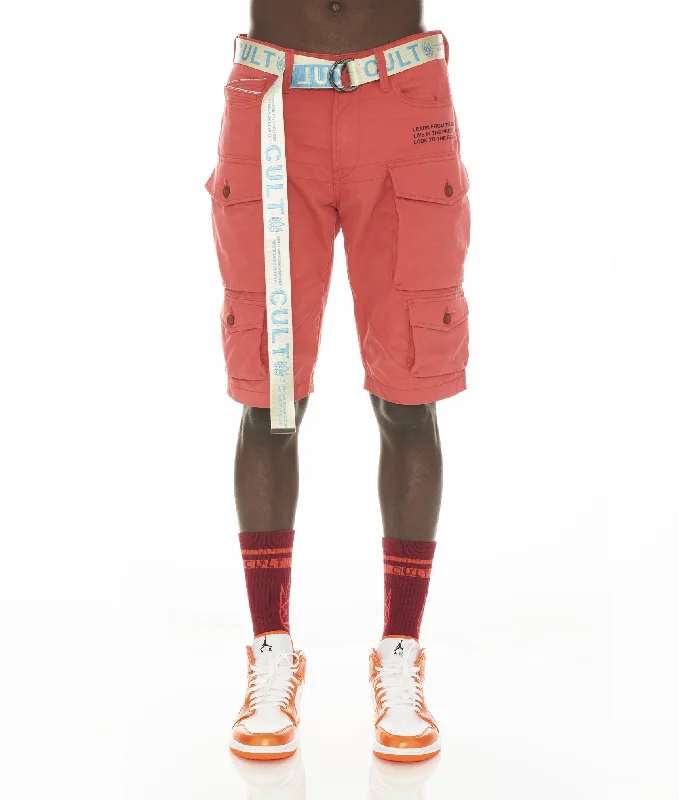 Men's side - stripe track shorts for a sporty running look   CARGO SHORT RIDGED /W BELT IN CORAL
