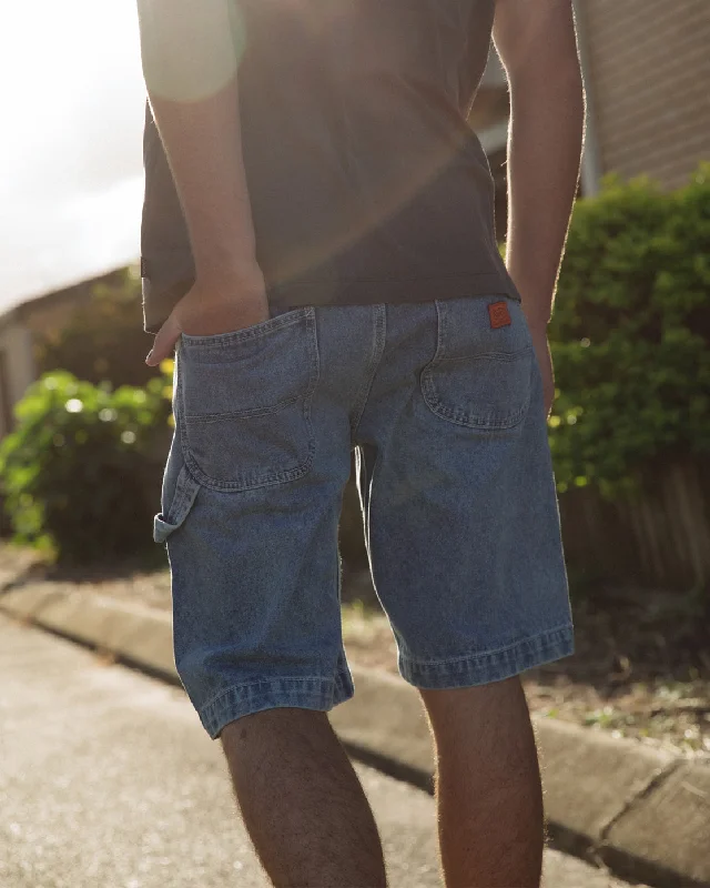 Men's pleated front twill shorts for a classic and sophisticated appearance   Chainmail Denim Shorts - Broken Blue Wash