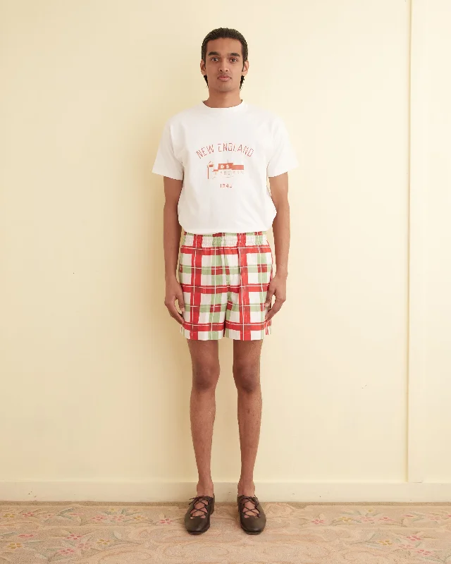 Men's drawstring casual linen shorts for a laid - back summer look Complementary Plaid Shorts