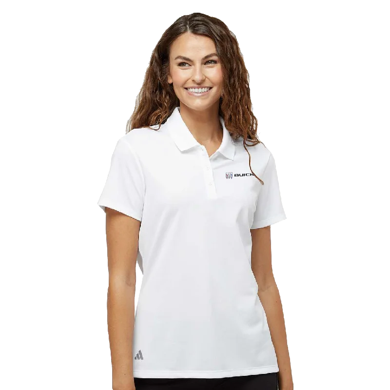 Men's jacquard woven polo shirts with intricate designsBuick Ladies Adidas White Polo