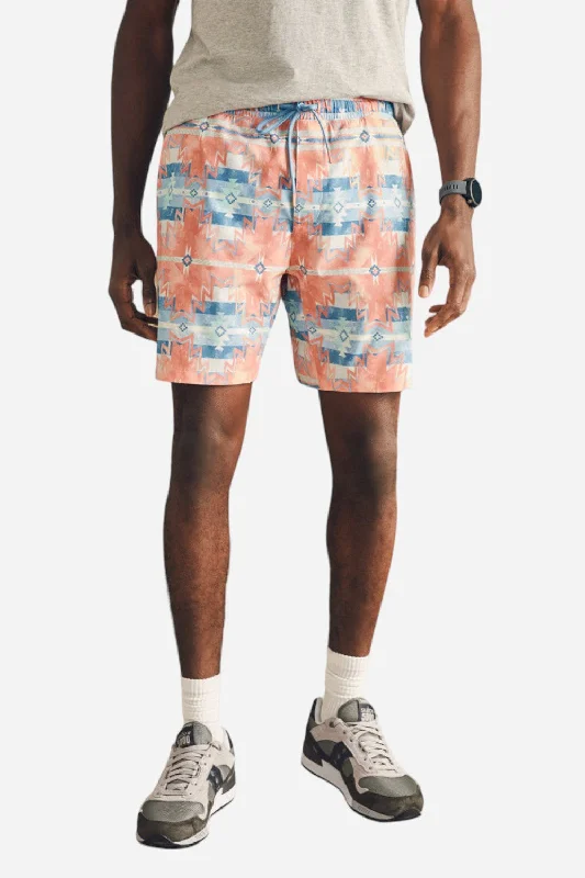 Men's elastic waistband lounge shorts for lazy weekends at home   Faherty Doug Good Feather Shorelite Active Shorts 7" Inseam in Water Color Star Nation