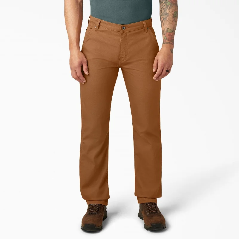 Men's pleated front twill shorts for a classic and sophisticated appearance   Dickies Men's FLEX Regular Fit Duck Carpenter Pant_Stonewashed Brown Duck