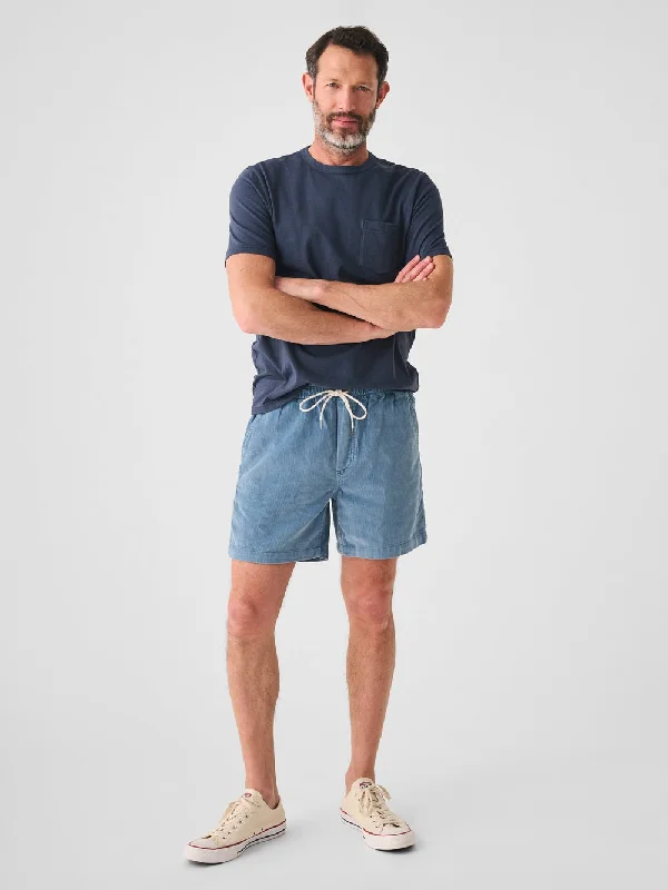 Men's elastic waistband lounge shorts for lazy weekends at home   Faherty Drawstring Cord Short 6'' in Dune Blue