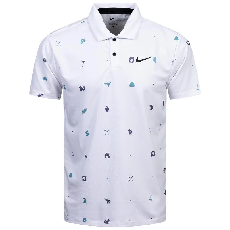 Men's long sleeve classic fit polo shirts with embroidered logosDri-FIT Tour Icon Print Polo White/Black - AW24