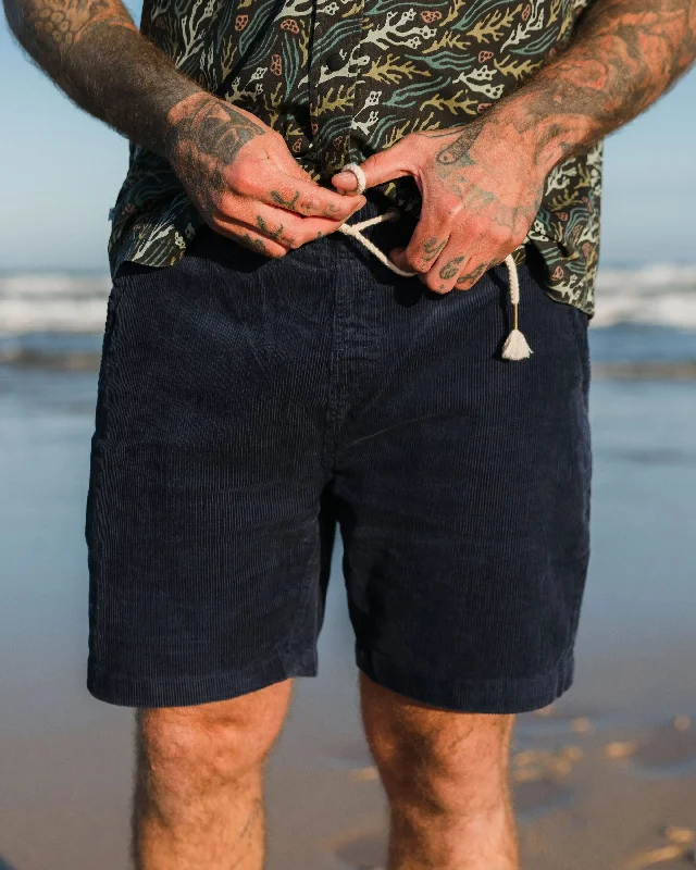 Men's checkered pattern wool shorts for a stylish winter layering option   Drifter Cord Short - Rich Navy