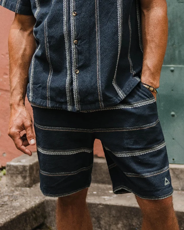 Men's neon - colored athletic shorts for high - visibility workouts   Drifter Organic Cotton Jacquard Short - Deep Navy Jacquard Stripe
