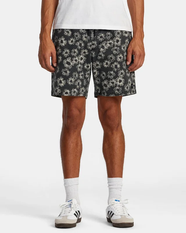 Men's button - fly denim work shorts for durability on the job   Escape Print 17" Shorts - Black Floral