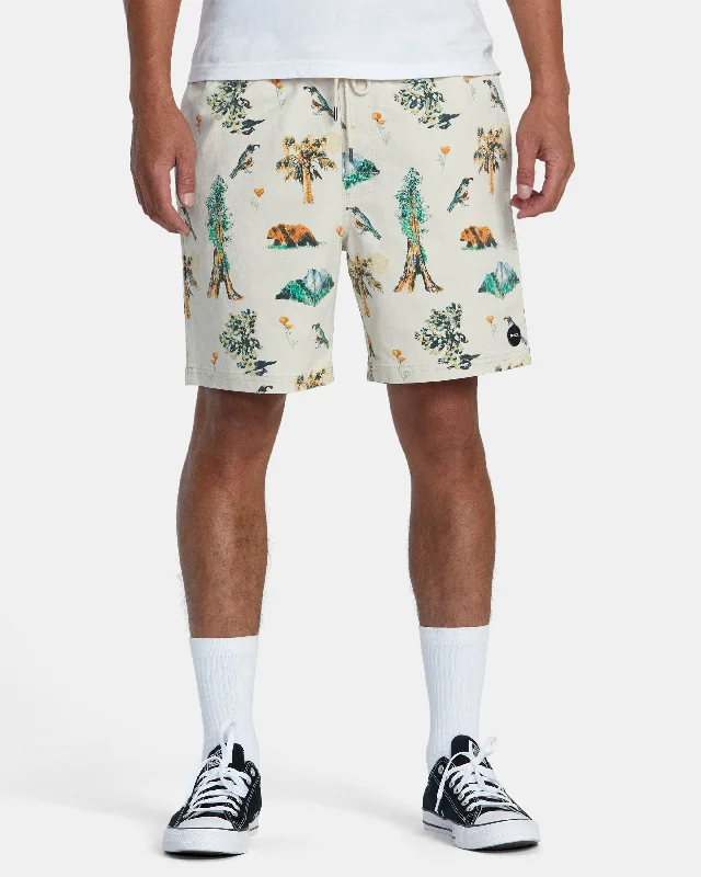 Men's drawstring casual linen shorts for a laid - back summer look Escape Print 17" Shorts - Latte