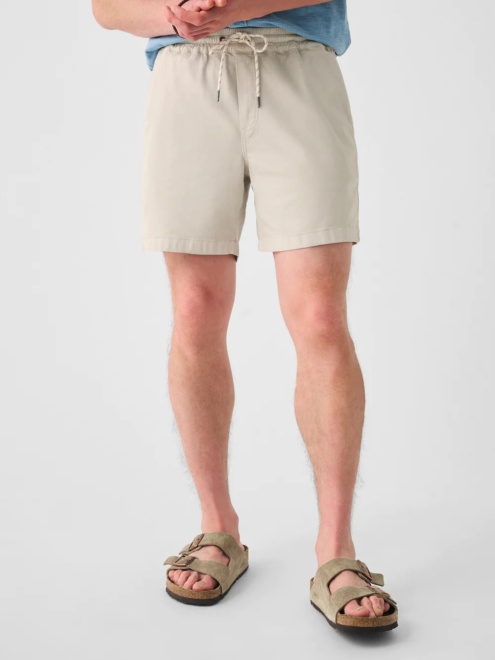 Men's pastel - colored cotton shorts for a spring - friendly outfit   Faherty Essential Drawstring Short in Birch