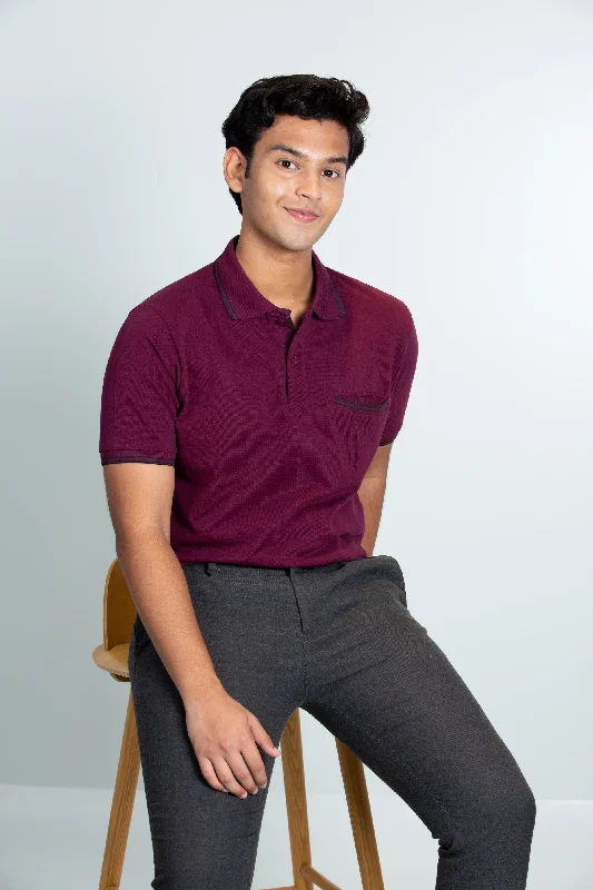 Men's ribbed cuffs and hem polo shirts for a textured lookExecutive POLO | Maroon
