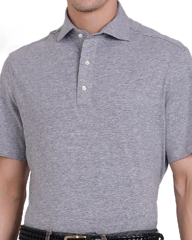 Men's long sleeve classic fit polo shirts with embroidered logosEZS Grey Soft Polo