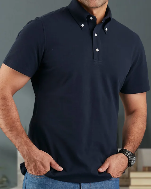 Men's slim fit short sleeve polo shirts with contrast collarsEZS Navy Polo T-Shirt