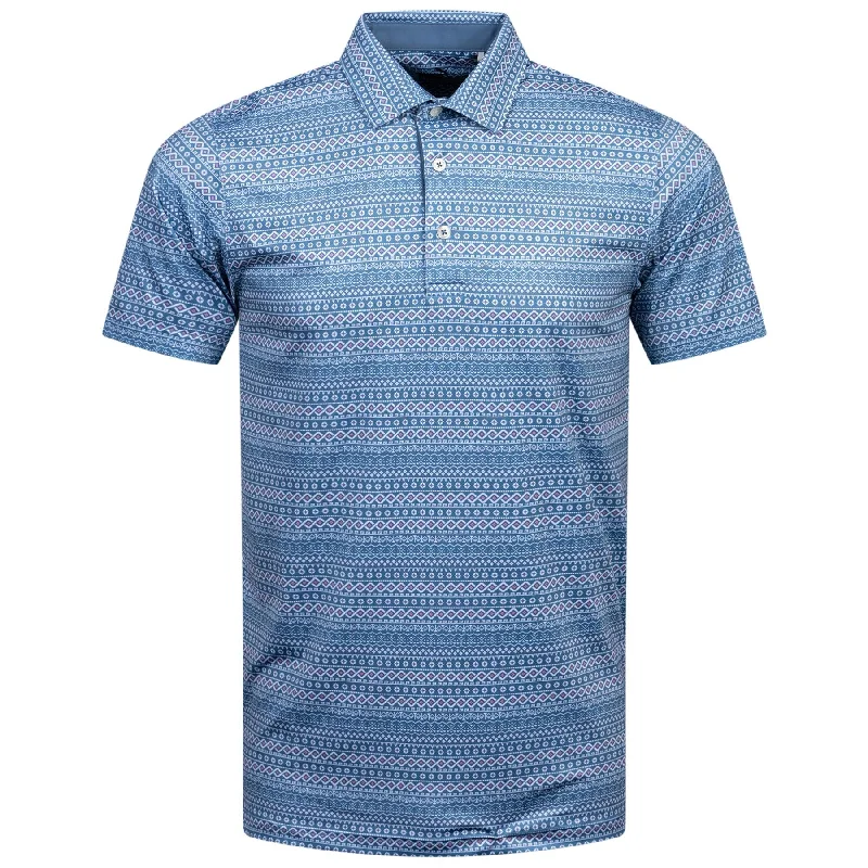 Men's high - collar polo shirts with a modern twistFair Isle Micro Print Polo Blue Horizon/White Glow - AW24