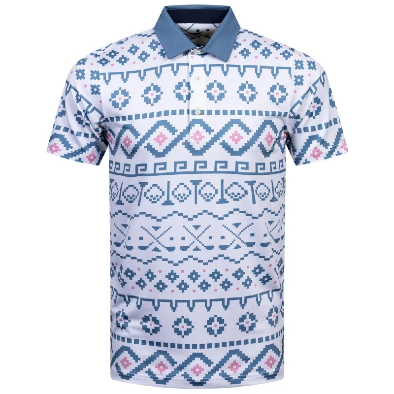 Men's antimicrobial polo shirts for odor - free daily wearFair Isle Print Polo White Glow/Blue Horizon - AW24