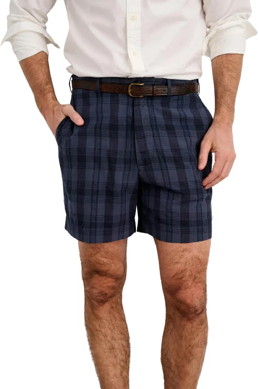 Men's high - waisted swim shorts with UPF protection for beach vacations   Flat Front Short In Navy Madras