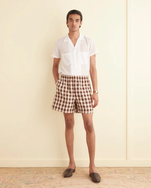 Men's flat - front chino shorts for semi - formal summer events   Gilbert Check Shorts