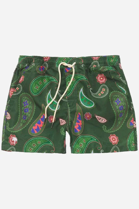 Men's ripped denim shorts for a trendy streetwear aesthetic OAS Green Paisley Swim Trunks Men's ripped denim shorts for a trendy streetwear aesthetic OAS Green Paisley Swim Trunks