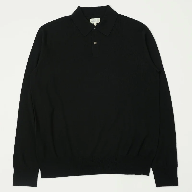 Men's antimicrobial polo shirts for odor - free daily wearHartford Knitted Long Sleeve Merino Polo - Black