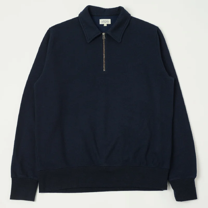 Men's breathable cotton blend polo shirts for summer outingsHartford Zipper L/S Polo - Dark Marine