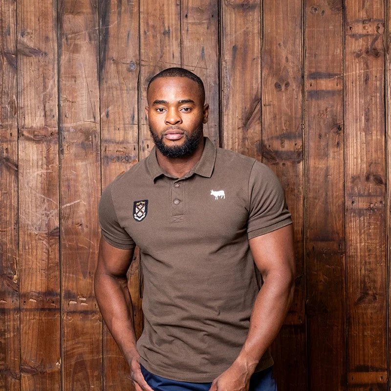 Men's two - tone stripe polo shirts with a preppy styleKingsley Heath Luxe Badge SJ Polo Fatigue
