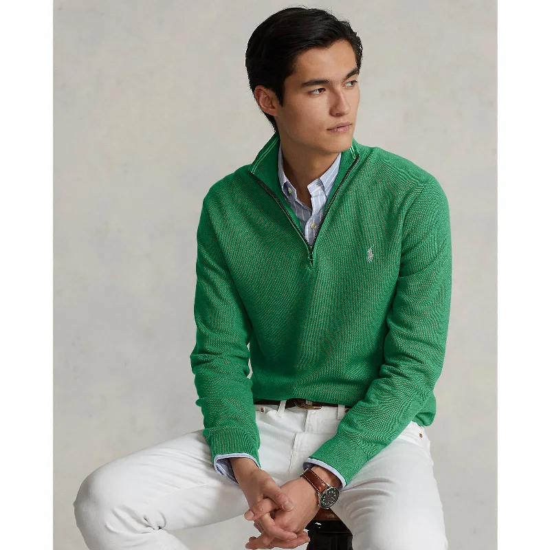 Men's antimicrobial polo shirts for odor - free daily wearPolo Ralph Lauren - Mesh Knit Cotton Quarter Zip Pullover - Green